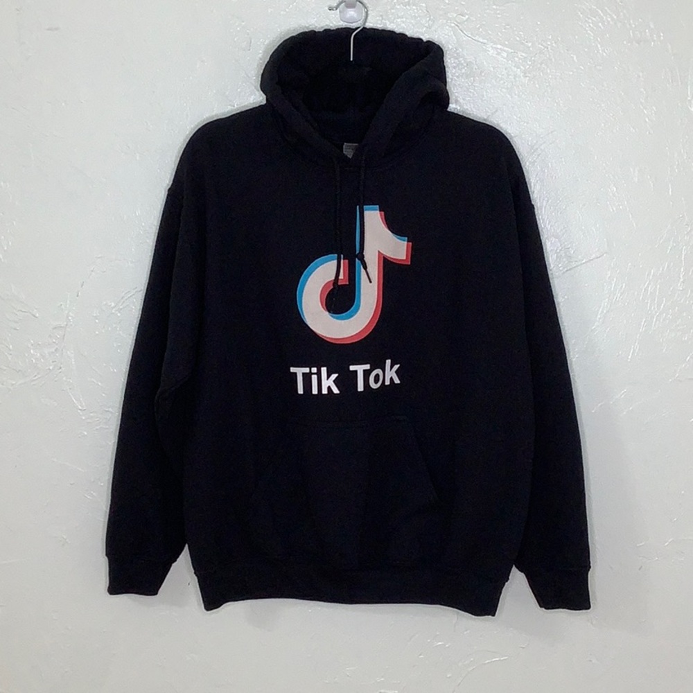 Tik Tok large logo pull over hoodie unisex size large EUC